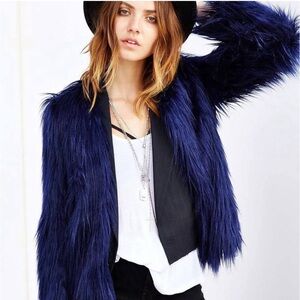 Urban Outfitters Navy Faux Fur Jacket